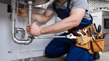 Technician using electronic equipment to detect a plumbing leak in Holiday